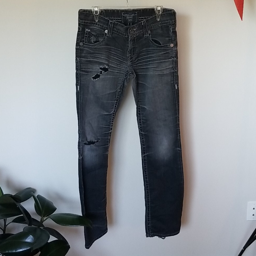 Big star distressed black bootcut jeans